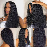 Human Hair Wigs 4 x 4 Lace Closure Wigs Virgin Hair Curly Wave Wig #1B