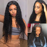 Pre-Plucked Lace Closure Wigs Virgin Hair Curly Wave Wig #1B