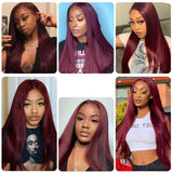 Human Hair Wigs 13 x 4 Lace Front Wigs Virgin Hair Straight Wig #99J Burgundy