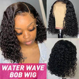 Human Hair Wigs Virgin Hair Lace Front Bob Wig Water Wave #1B