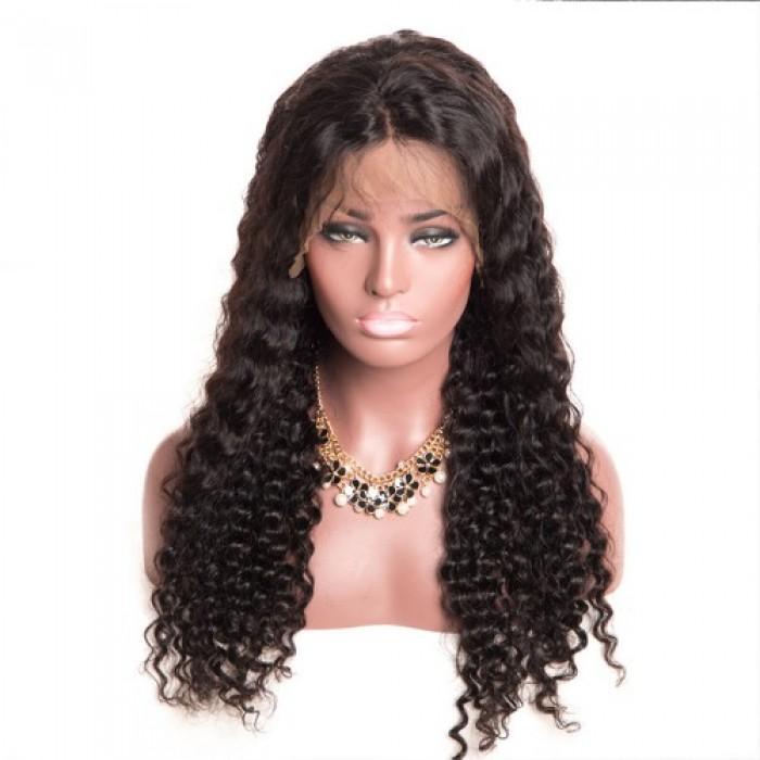 Pre-Plucked 360 Lace Frontal Wig Virgin Hair Deep Curly #1B