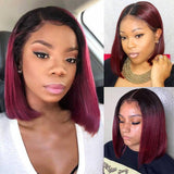 Pre-Plucked Human Hair Lace Front Bob Wig Straight (#1B/99J Burgundy)