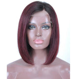 Human Hair Wigs Virgin Hair Lace Front Bob Wig Straight (#1B/99J Burgundy)