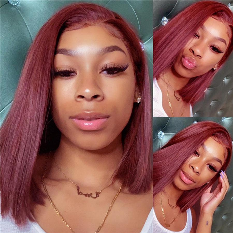 Pre-Plucked Human Hair Lace Front Bob Wig Straight (#99J Burgundy)