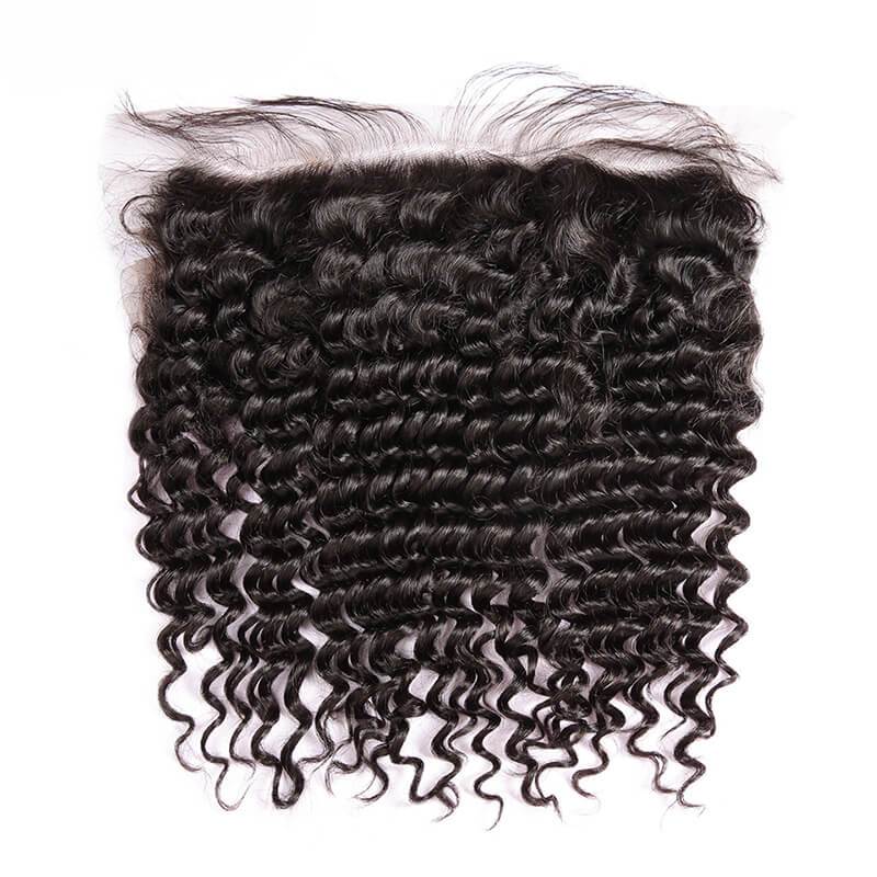 10 – 20 Inch Virgin Hair Curly Wave 13 x 4 Lace Frontal (#1B Natural Black)
