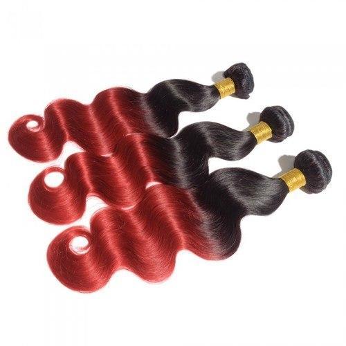 16 – 26 Inch Ombre Hair Human Remy Hair Extensions Body Wave (#1B/Red)