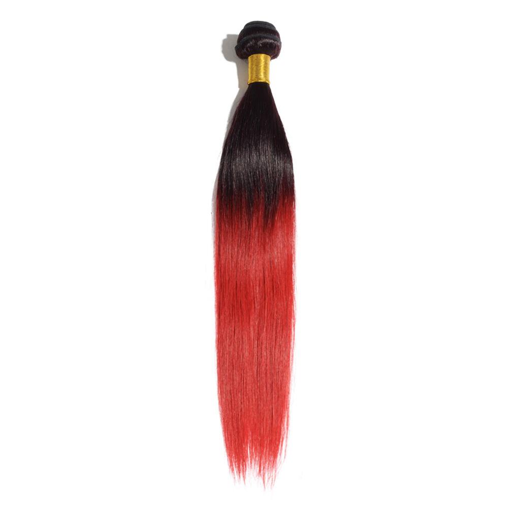 16 – 26 Inch Ombre Hair Human Remy Hair Extensions Straight (#1B/Red)