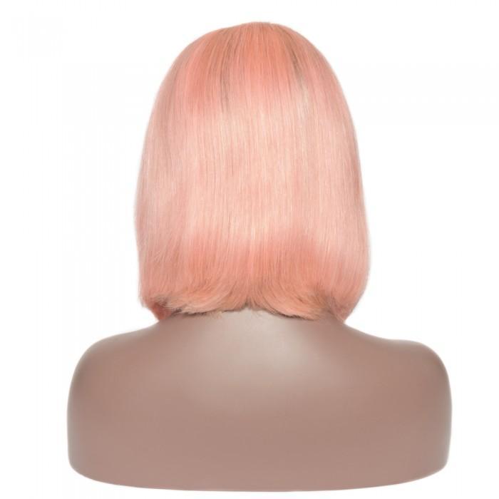 Pre-Plucked Human Remy Hair Lace Front Bob Wig Straight (#1B/Pink)