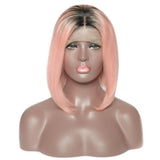 Pre-Plucked Human Remy Hair Lace Front Bob Wig Straight (#1B/Pink)