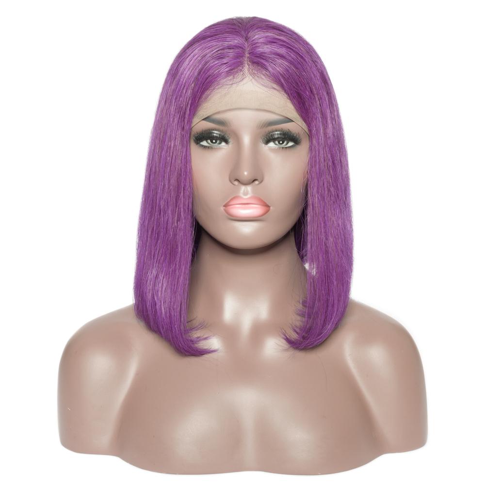 Pre-Plucked Human Remy Hair Lace Front Bob Wig Straight (Purple)