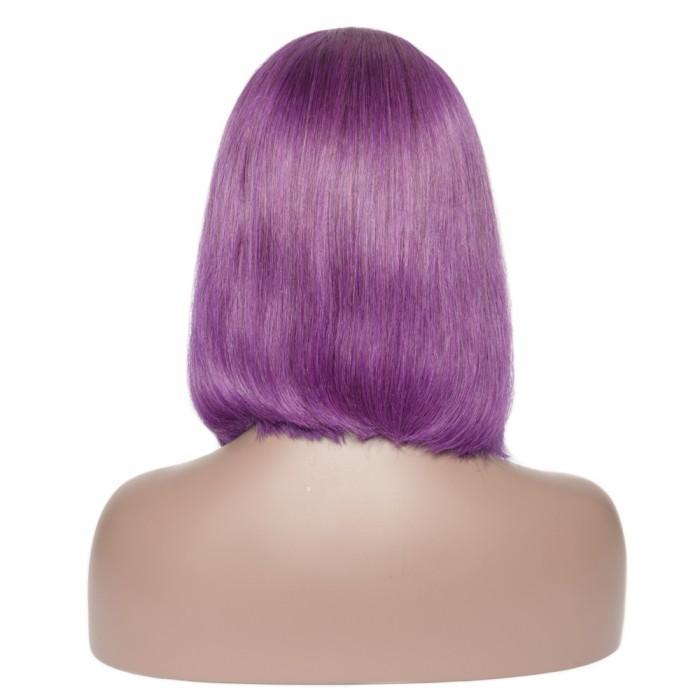 Pre-Plucked Human Remy Hair Lace Front Bob Wig Straight (Purple)
