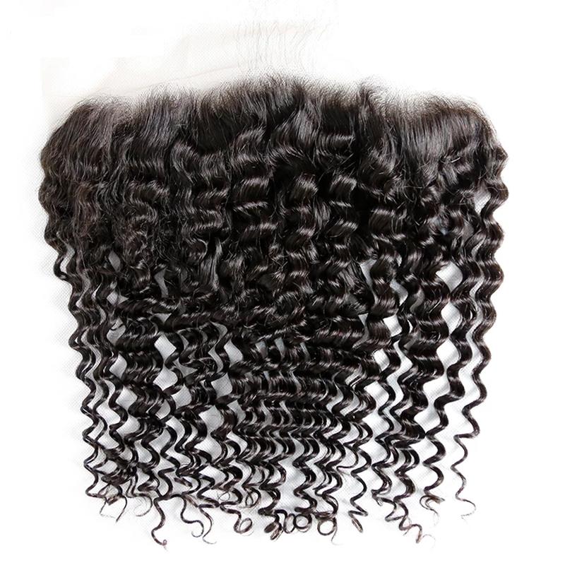 10 – 20 Inch Virgin Hair Deep Wave Transparent Lace Frontal (#1B Natural Black)