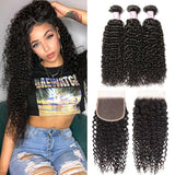 10A Virgin Hair 3 Bundles with 4 x 4 Lace Closure Curly Wave Hair