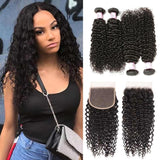 10A Virgin Hair 4 Bundles with 4 x 4 Lace Closure Curly Wave Hair