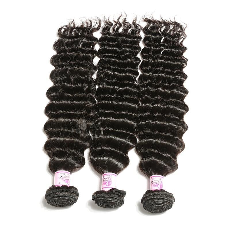 10A Virgin Hair 3 Bundles with 4 x 4 Lace Closure Deep Wave Hair
