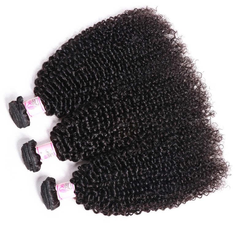 10A Virgin Hair 3 Bundles with 4 x 4 Lace Closure Kinky Curly Hair
