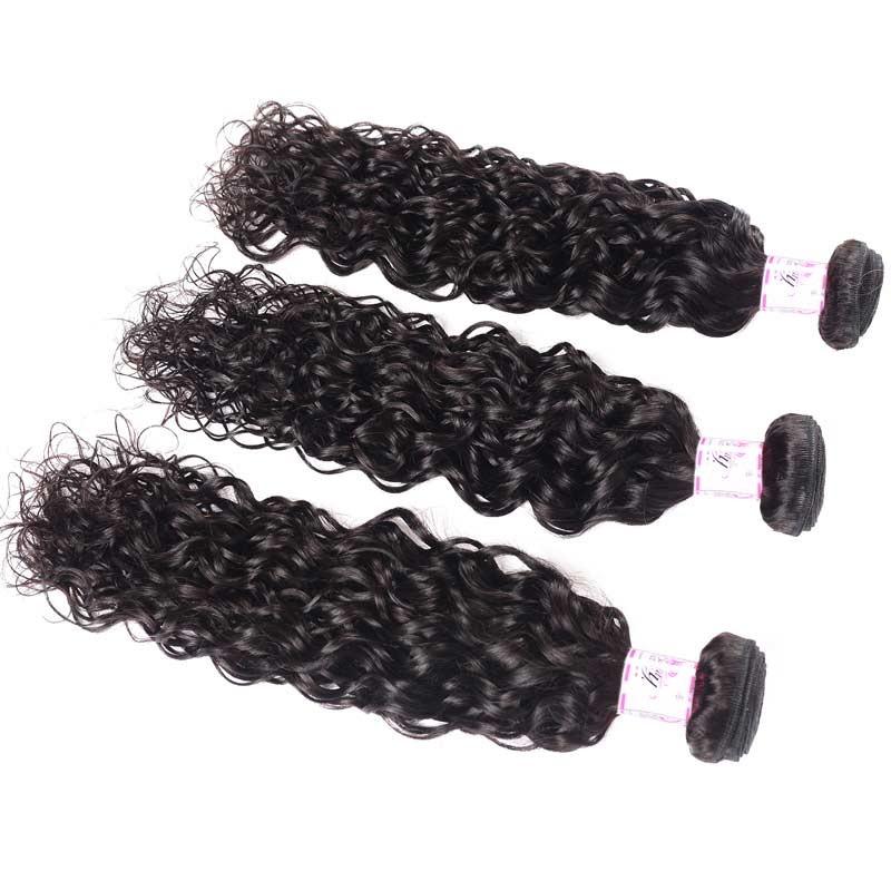 10A Virgin Hair 3 Bundles with 4 x 4 Lace Closure Water Wave Hair