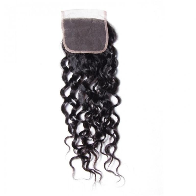 10 – 20 Inch Virgin Hair Water Wave Lace Closure (#1B Natural Black)