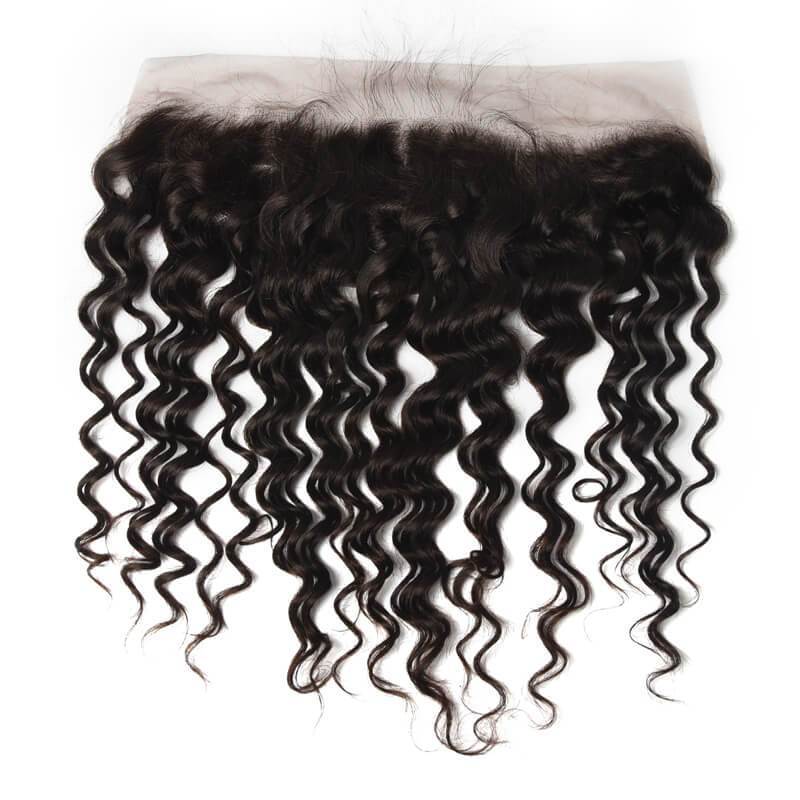 10 – 20 Inch Virgin Hair Water Wave 13 x 4 Lace Frontal (#1B Natural Black)