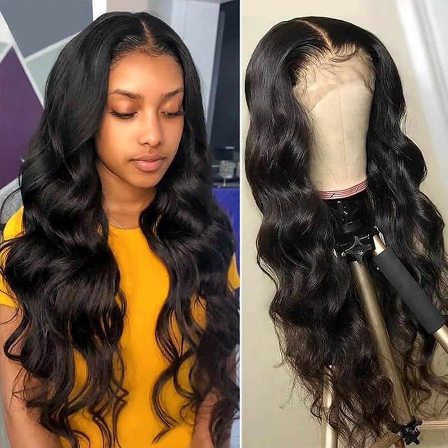Human Hair Wigs 13 x 4 Lace Front Wigs Virgin Hair Body Wave Wig #1B