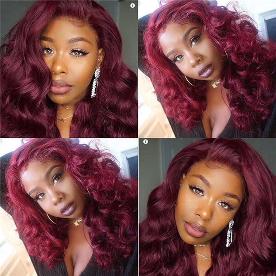 Human Hair Wigs 13 x 4 Lace Front Wigs Virgin Hair Body Wave Wig #99J Burgundy
