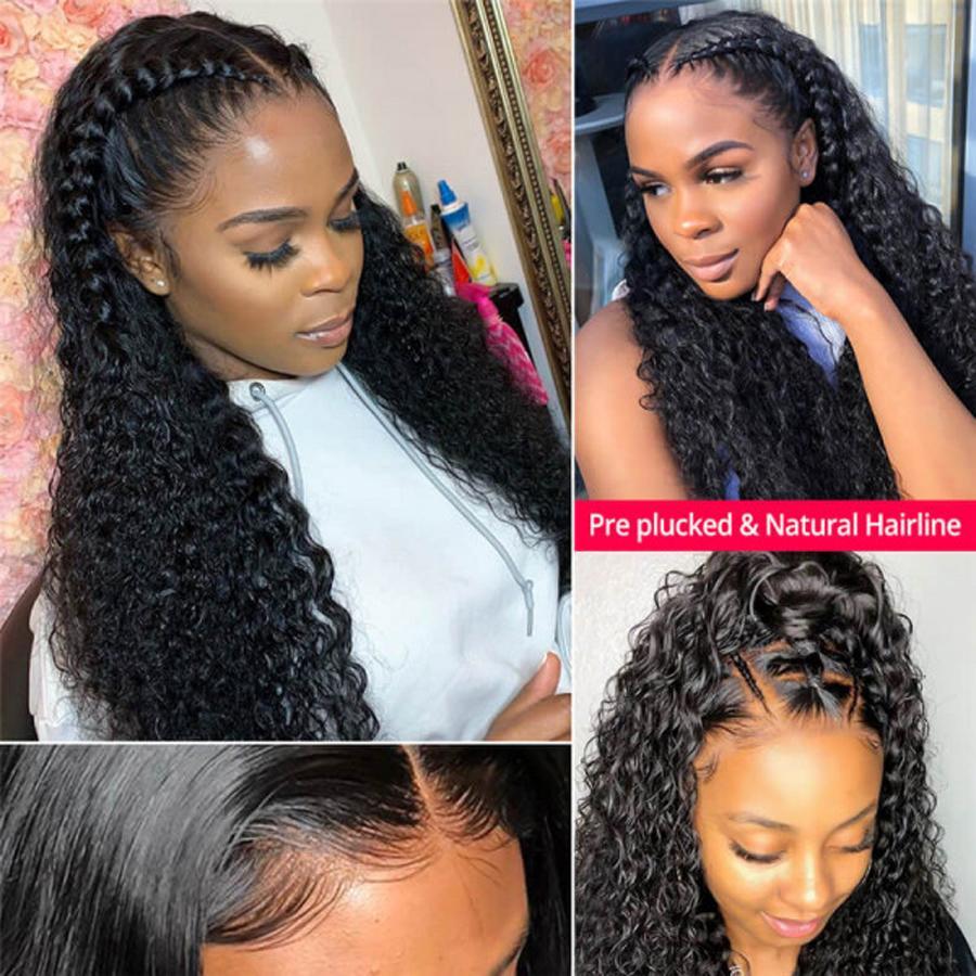 Human Hair Wigs 360 Lace Frontal Wigs Virgin Hair Curly Wave Wig #1B
