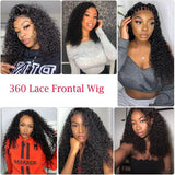 Human Hair Wigs 360 Lace Frontal Wigs Virgin Hair Curly Wave Wig #1B