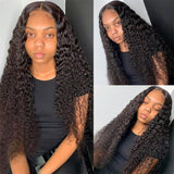 Human Hair Wigs 4 x 4 Lace Closure Wigs Virgin Hair Curly Wave Wig #1B