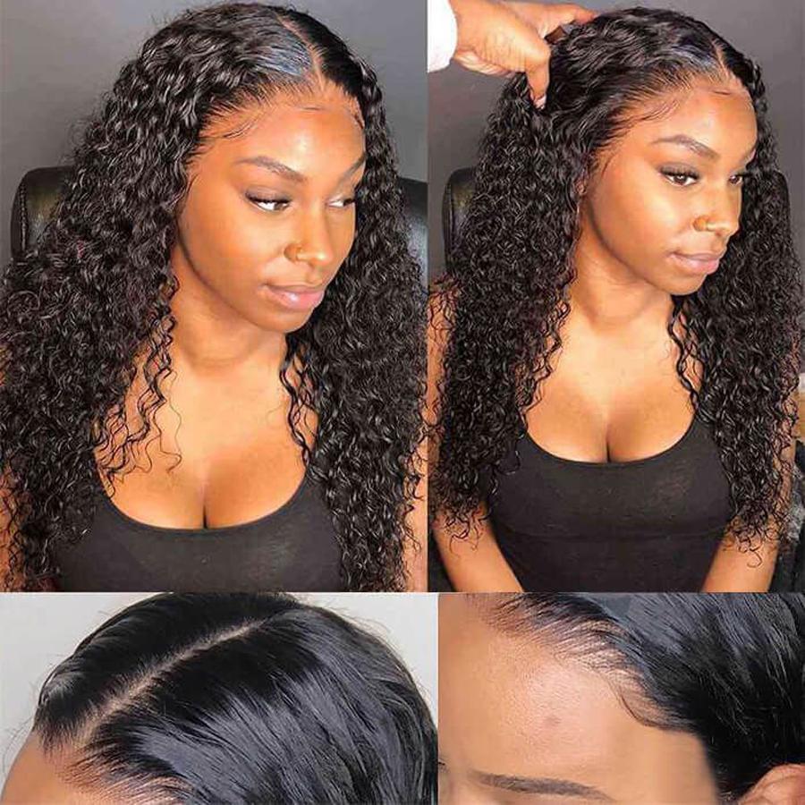 Human Hair Wigs 13 x 4 Lace Front Wigs Virgin Hair Curly Wave Wig #1B