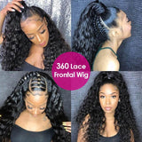 Human Hair Wigs 360 Lace Frontal Wigs Virgin Hair Deep Wave Wig #1B