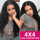 Human Hair Wigs 4 x 4 Lace Closure Wigs Virgin Hair Deep Wave Wig #1B