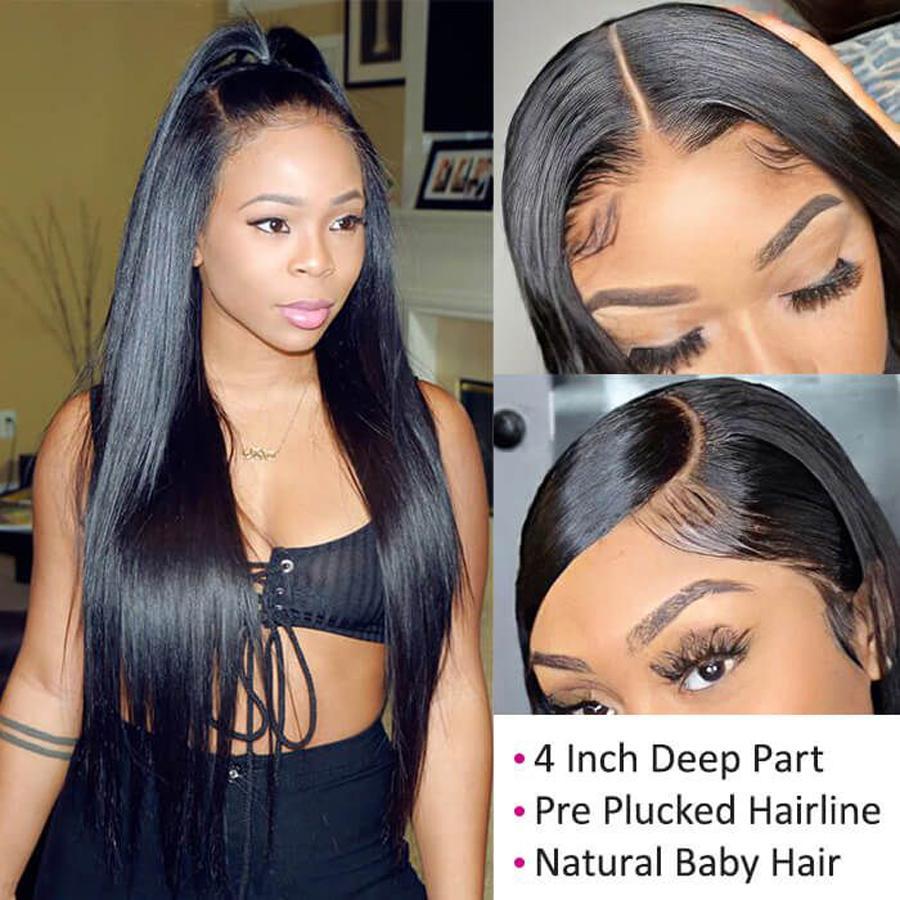 Human Hair Wigs 13 x 4 Lace Front Wigs Virgin Hair Straight Wig #1B