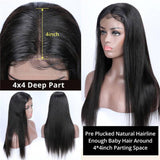 Human Hair Wigs 4 x 4 Lace Closure Wigs Virgin Hair Straight Wig #1B