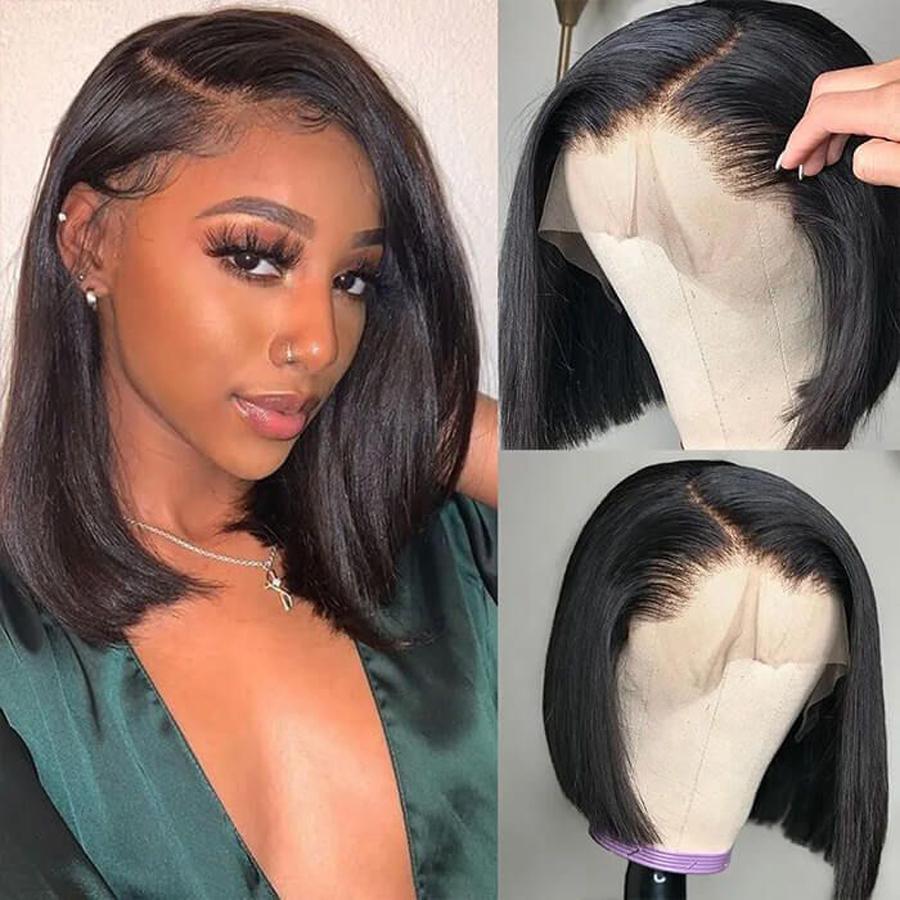 Pre-Plucked Virgin Hair Lace Front Bob Wig Straight #1B