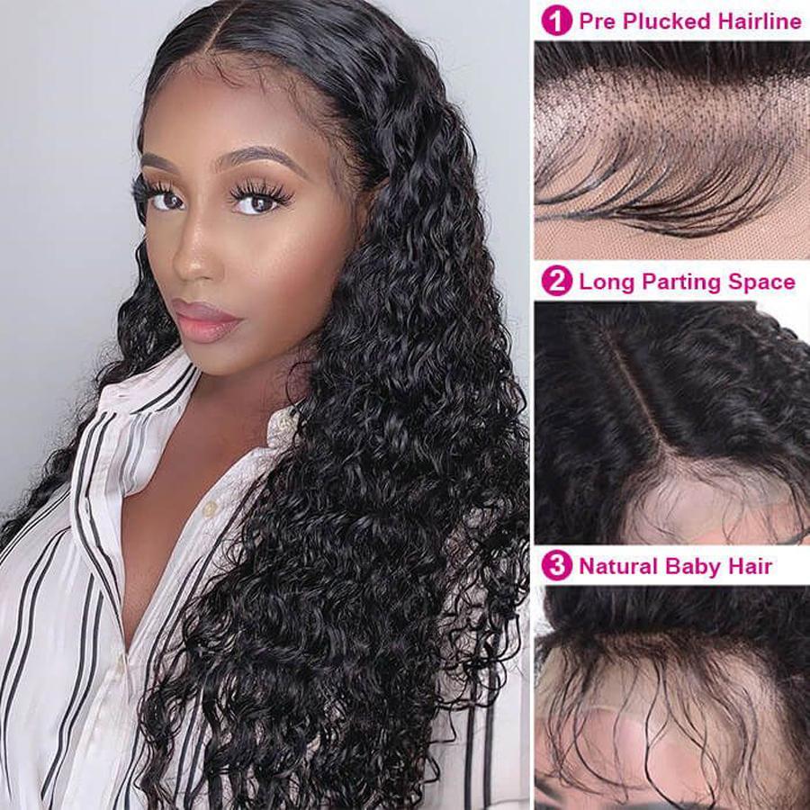 Human Hair Wigs 13 x 4 Lace Front Wigs Virgin Hair Water Wave Wig #1B